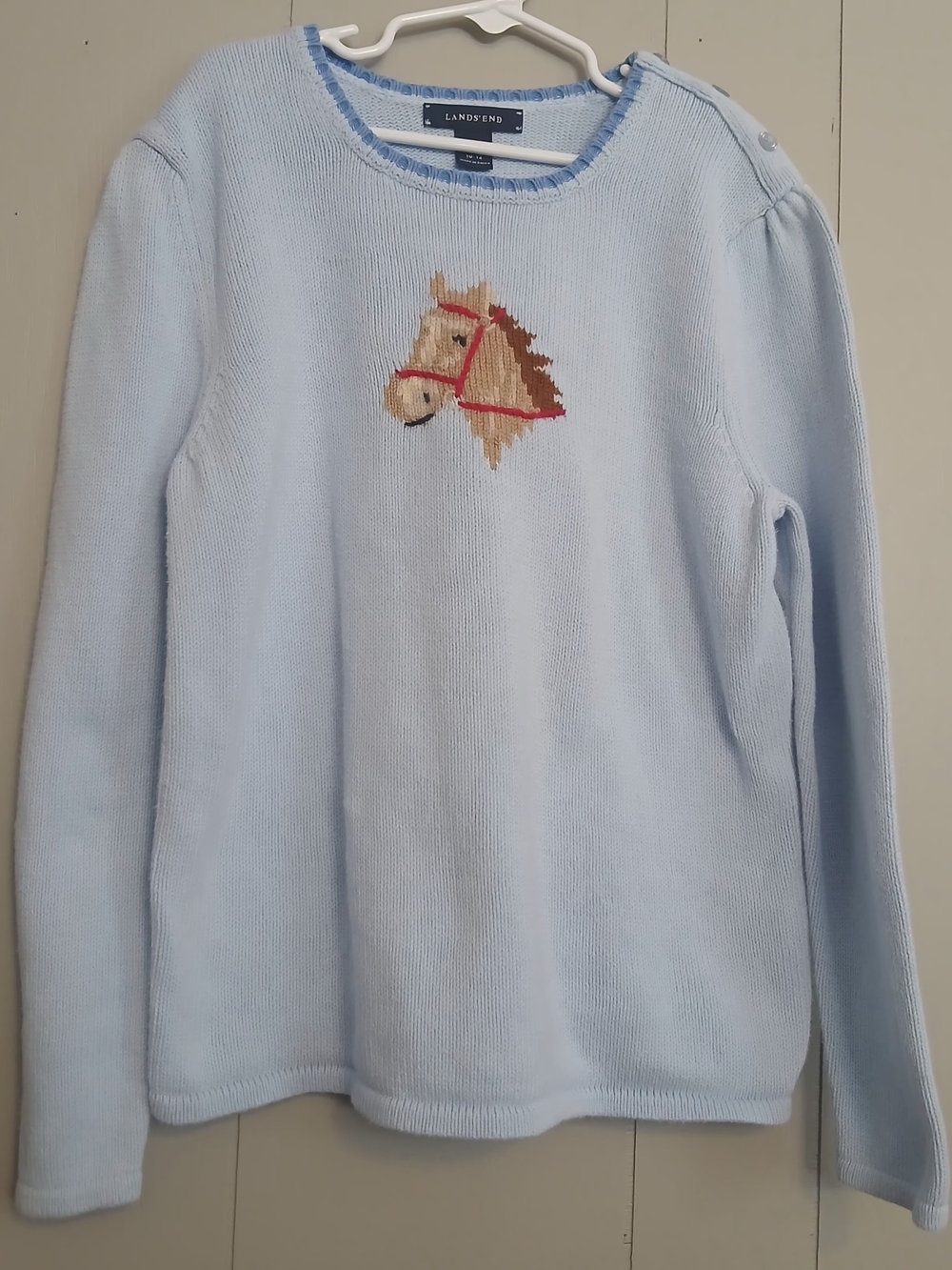 Lands End Girls Size 10-12 Horse Sweater